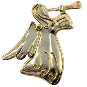 Sterling Silver Made in Mexico Brutalist Angel Blowing Trumpet Brooch Pendant